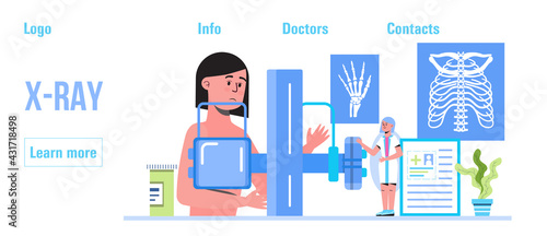 Radiography and x-ray concept vector for header, landing page. Trauma, pain, osteoporosis illustration. Fluorography woman.