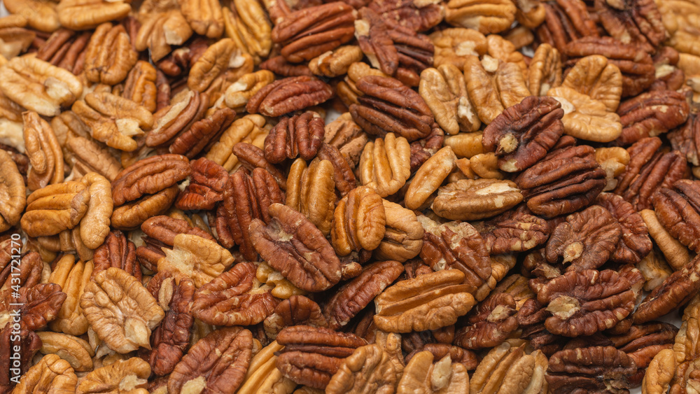 Tasty pecan-nut background. Top view.