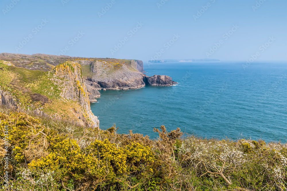 A view along the Pembrokeshire coast neart to Tenby, South Wales on a sunny day