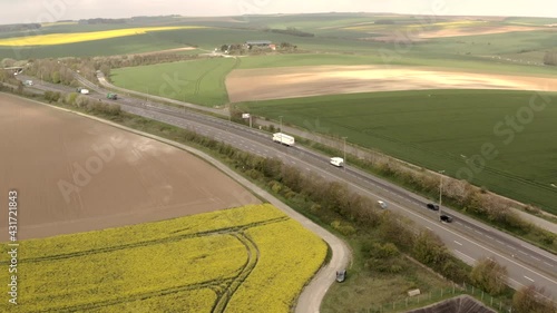 Rapeseed field beside the A16 motorway in northern France photo