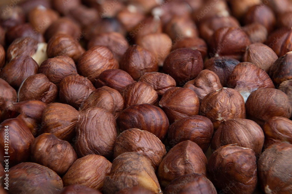 Hazelnuts horizontal background full fill up. Big in focus depth of field Hazelnuts horizontal background full fill up. Big in focus depth of field