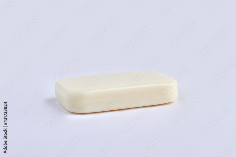 White natural soap bar and copy space.