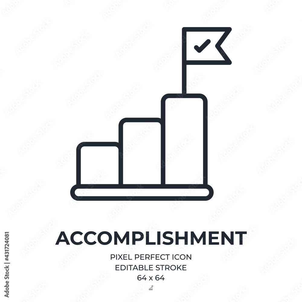 Accomplishment or goal reaching concept editable stroke outline icon isolated on white background flat vector illustration. Pixel perfect. 64 x 64. Accomplishment or goal reaching concept editable stroke outline icon isolated on white background flat vector illustration. Pixel perfect. 64 x 64.