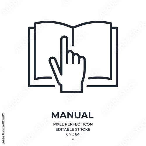 Technical documentation or user manual concept editable stroke outline icon isolated on white background flat vector illustration. Pixel perfect. 64 x 64.