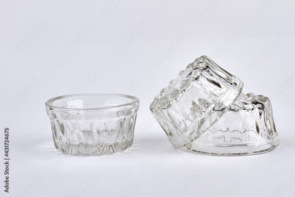 Set of empty glass ashtrays isolated on white background. Set of empty glass ashtrays isolated on white background.