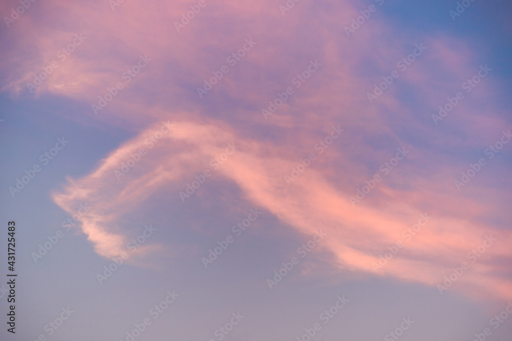 Evening purple sky in golden time with strange cloud shape
