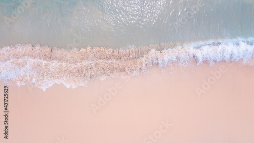Pastel top view of the beach, wave come up heavily