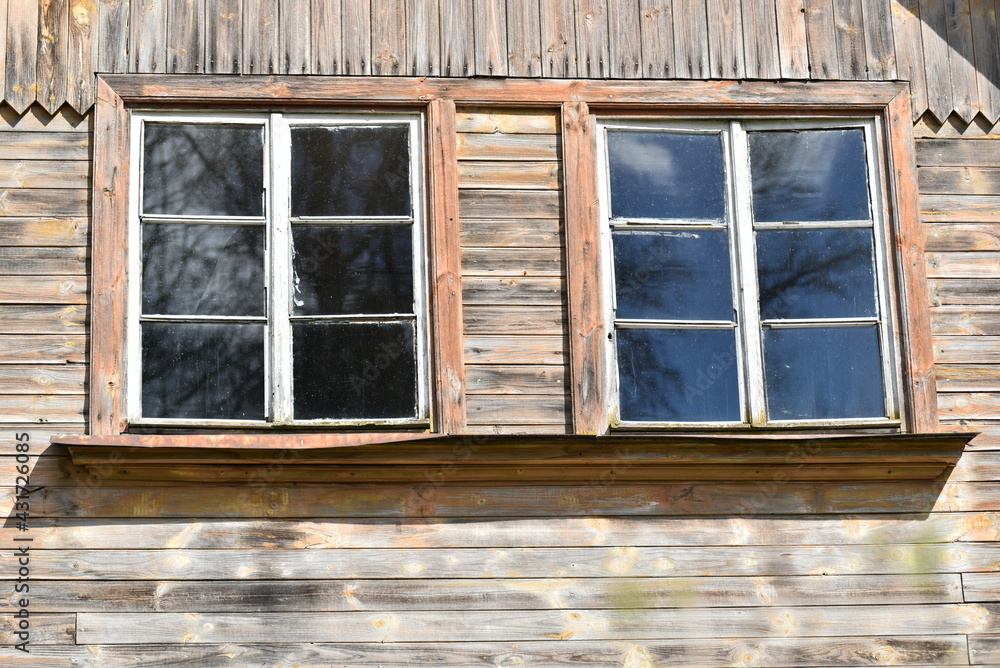 Windows of an old wooden house