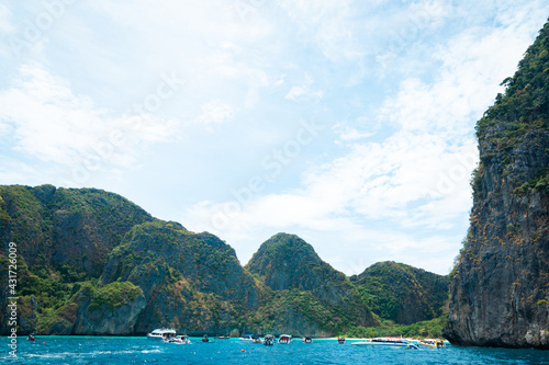 Maya island in area of phi phi in southern of Thailand. Have a lot of tourist boat. © TeeRaiden