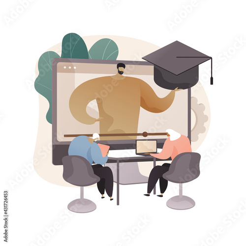 Online learning for seniors abstract concept vector illustration.