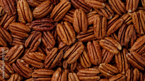 pecan nuts top view. Healthy food concept. photo