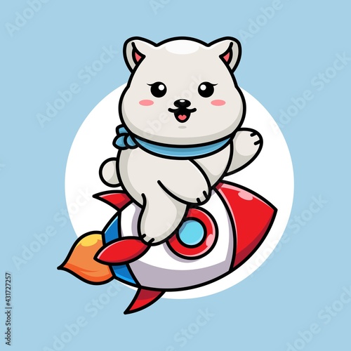 Cute polar bear riding rocket cartoon