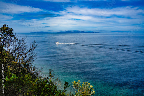 Marine panorama on the gulf of Follonica and the island of Elba from Puntone