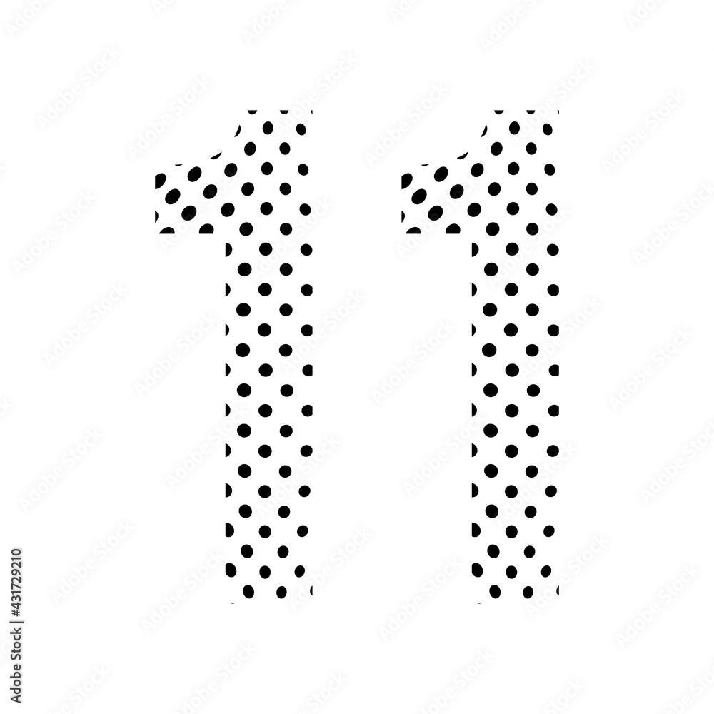 Number Eleven, 11 in halftone. Dotted illustration isolated on a white background. Vector illustration. Number Eleven, 11 in halftone. Dotted illustration isolated on a white background. Vector illustration.