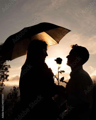 silhouette of a couple with a rose