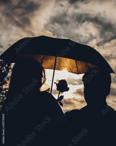 silhouette of a couple with a rose