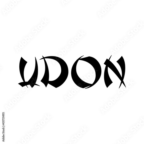Banner con palabra Udon en alfabeto decorativo de estilo asiático