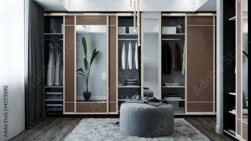 Canvastavla 3d rendering modern dressing room, wardrobes for clothes