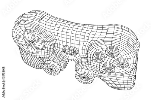 Game controller or gamepad for videogames. Wireframe low poly mesh vector illustration.