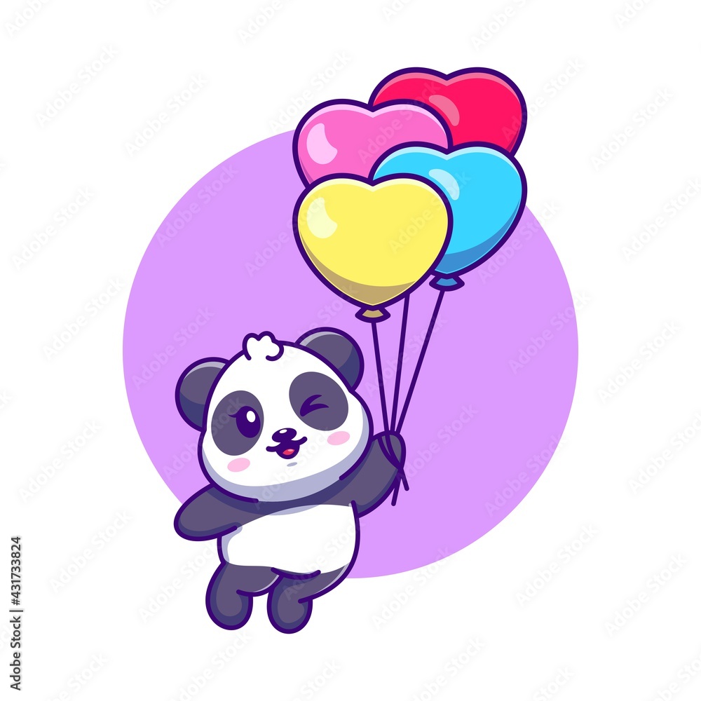 Cute panda floating with balloon cartoon