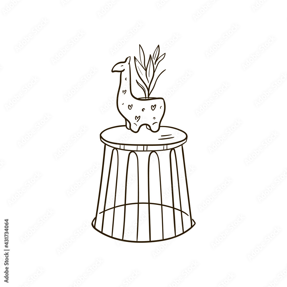 Bedside tables, bedside table. Home decor line art drawing. Doodle