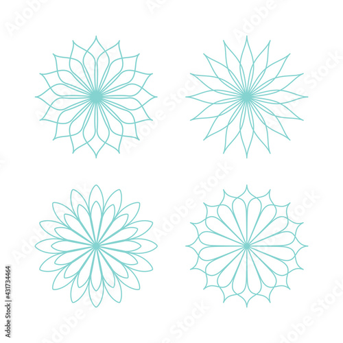Set linear vector isolated ornament. A simple snowflake, a winter pattern. Contour blue flower. Pastiche