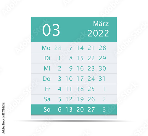 2022 March Month Calendar. Germany version