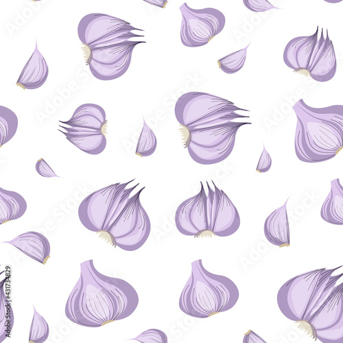 Seamless pattern of garlic on a white background.