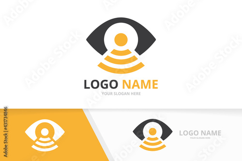 Vector eye and wifi logo combination. Unique internet logotype design template.