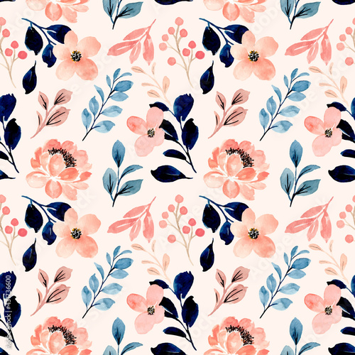 Seamless pattern of peach flower watercolor