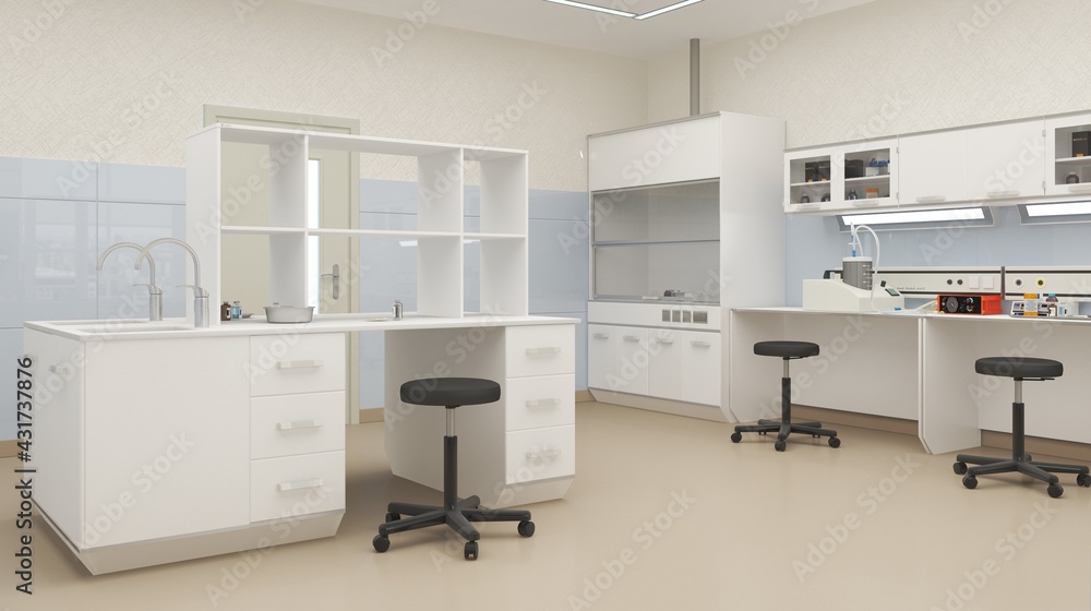3d render of modern furniture equipment for medical research laboratory and clinical research, high degree of protection