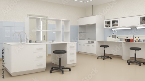 Fototapeta Naklejka Na Ścianę i Meble -  3d render of modern furniture equipment for medical research laboratory and clinical research, high degree of protection