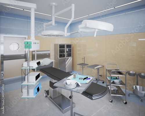 3D render modern equipment in the operating room medical products for traumatology