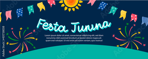  Festa Janina holiday banner with lettering, multicolored vector illustration for national brazilian festival