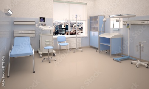 3d render of a doctor's treatment room in a hospital © foxart3d