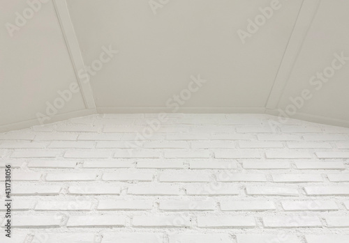 Empty white brick wall and ceiling wall background.