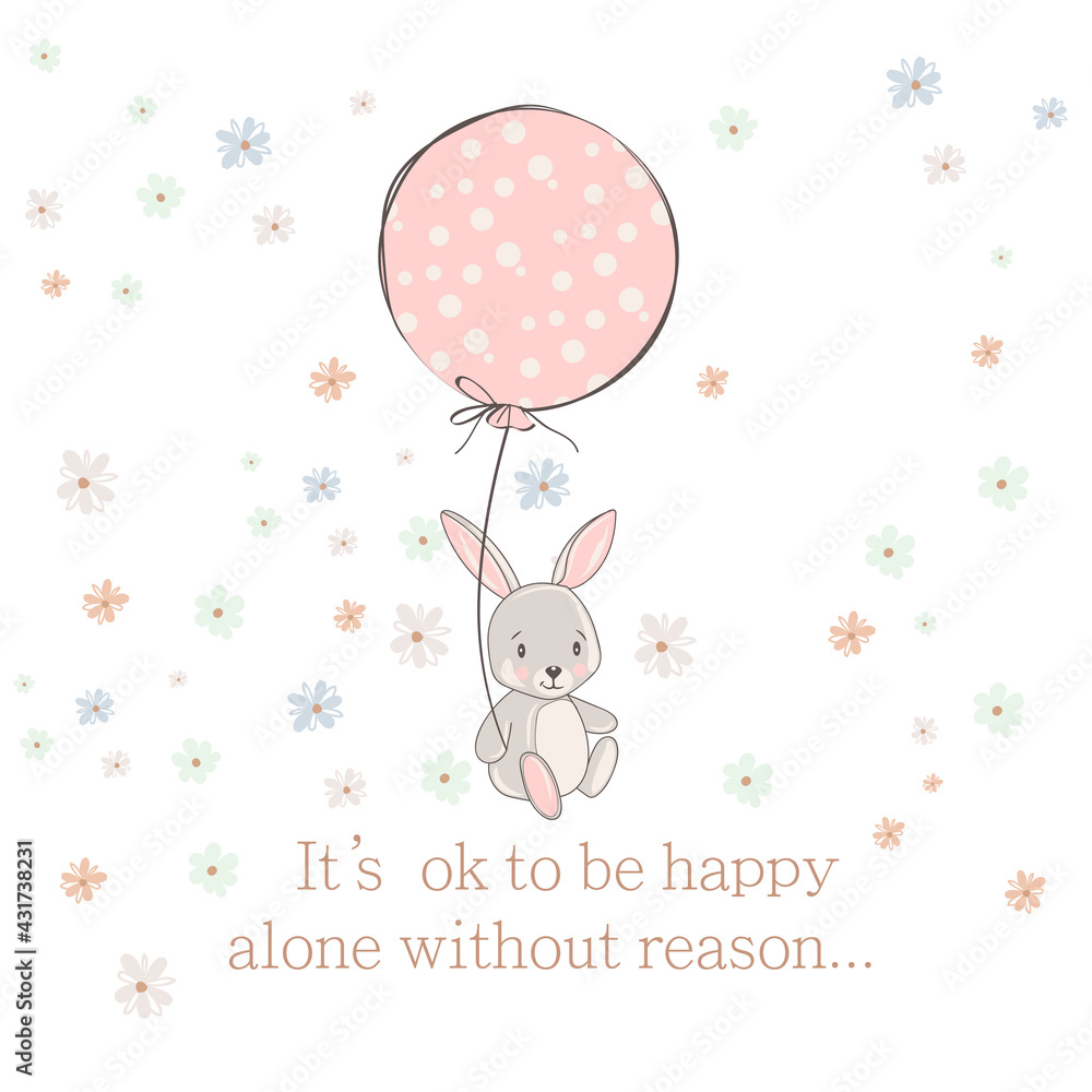 Cute vector rabbit illustration bunny holding air balloons Cute vector rabbit illustration bunny holding air balloons