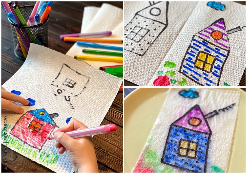 Children's creative focus, drawing with markers in the water. Children's creative focus, drawing with markers in the water.