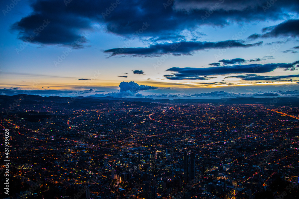 Skyline View from Monserrate in Bogota at Sunset