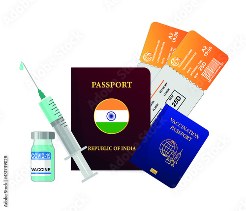 India concept. Vaccination passport. Travel concept passport with flat color vector illustration.