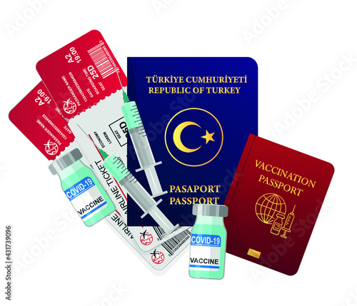 Turkey concept. Vaccination passport. Travel concept passport with flat color vector illustration.