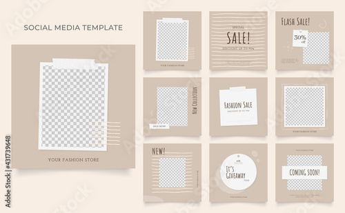 social media template blog fashion sale promotion. fully editable instagram and facebook square post frame organic sale poster. brown khaki white ad banner vector background