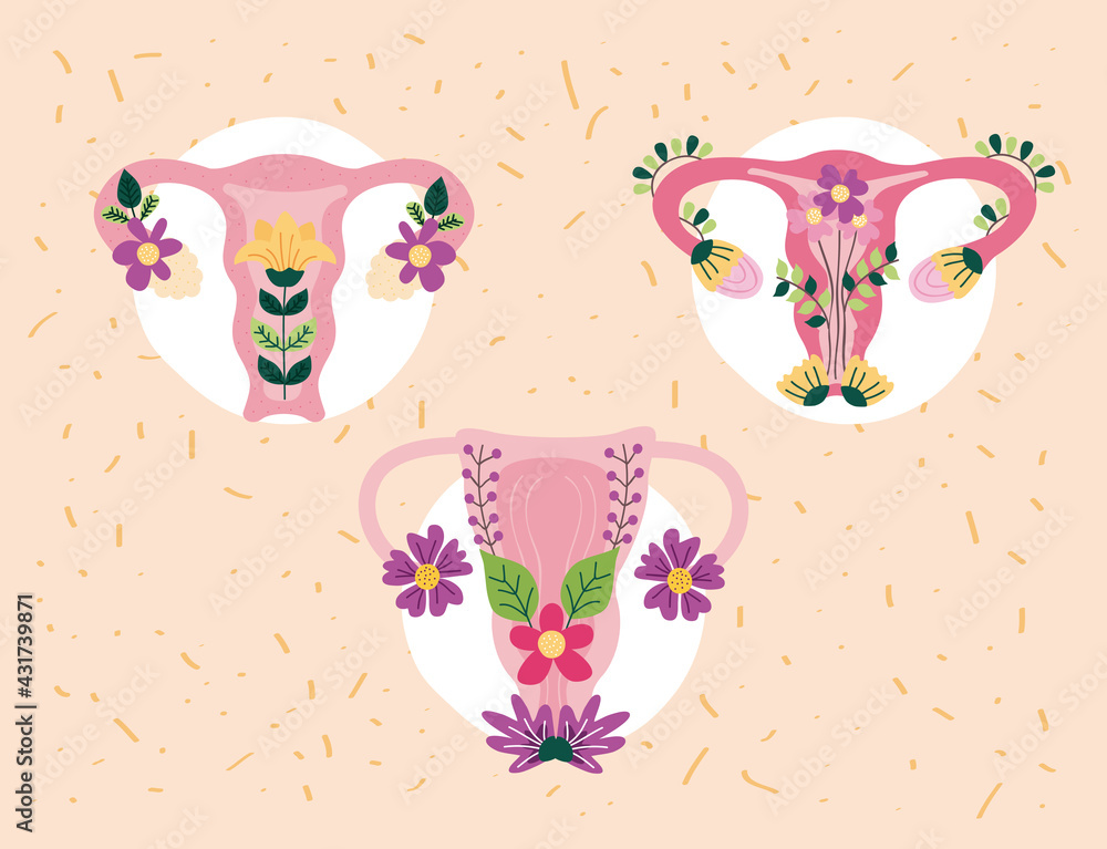 three uterus with flowers