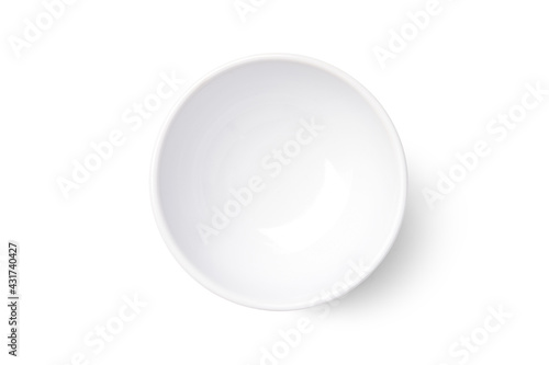 Flat lay of Empty white ceramic bowl isolated on white background. clipping path.