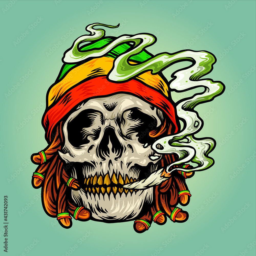 Weed Skull Smoke Cannabis Jamaican Hat Vector illustrations for your ...