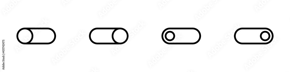 Conjunto de iconos de activar y desactivar. Botones de desplazamiento táctil de encendido y apagado. Ilustración vectorial Conjunto de iconos de activar y desactivar. Botones de desplazamiento táctil de encendido y apagado. Ilustración vectorial