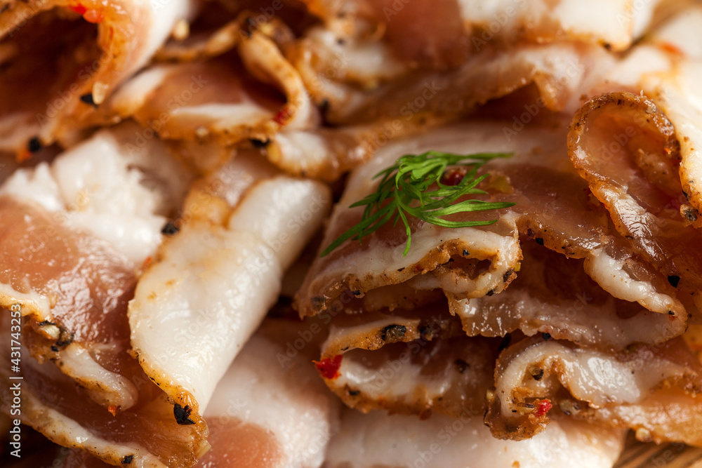 Ukrainian salo, pork lard sprinkled with fresh chopped herbs Ukrainian salo, pork lard sprinkled with fresh chopped herbs