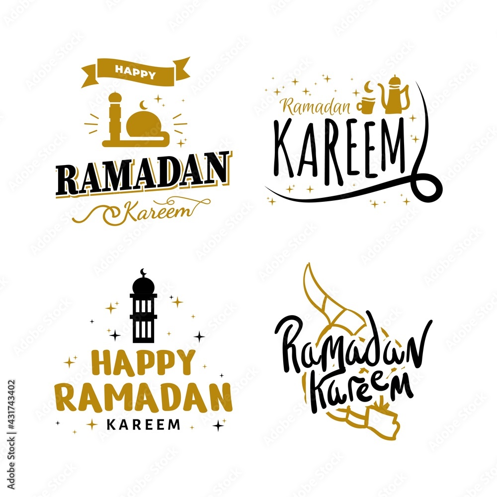 Obraz premium Ramadan Kareem Vector Template Collection. Happy Eid Mubarak Typography and Eid Al Fitr Lettering