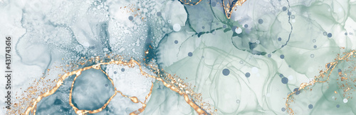 Vector Alcohol ink shape in tender blue and gold.