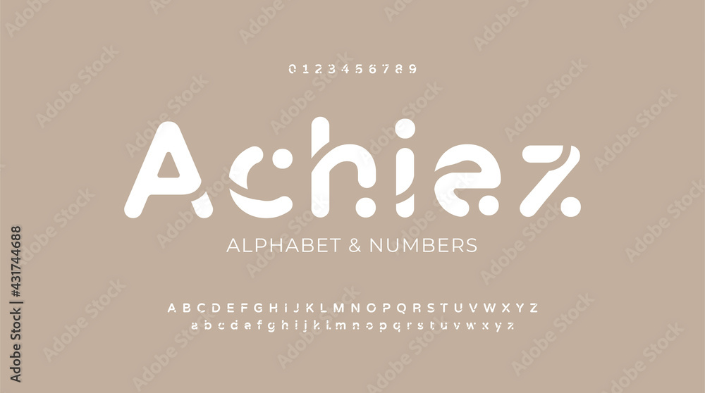 Abstract minimal creative alphabet fonts. Flat twisted Regular font with dot.